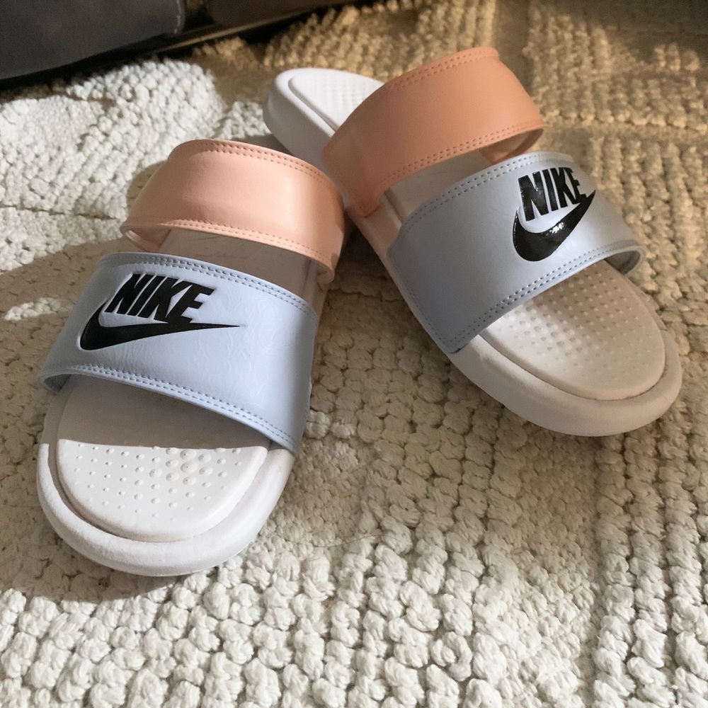 Nike slides / sandals. Two strap 😍 pink & blue 💕